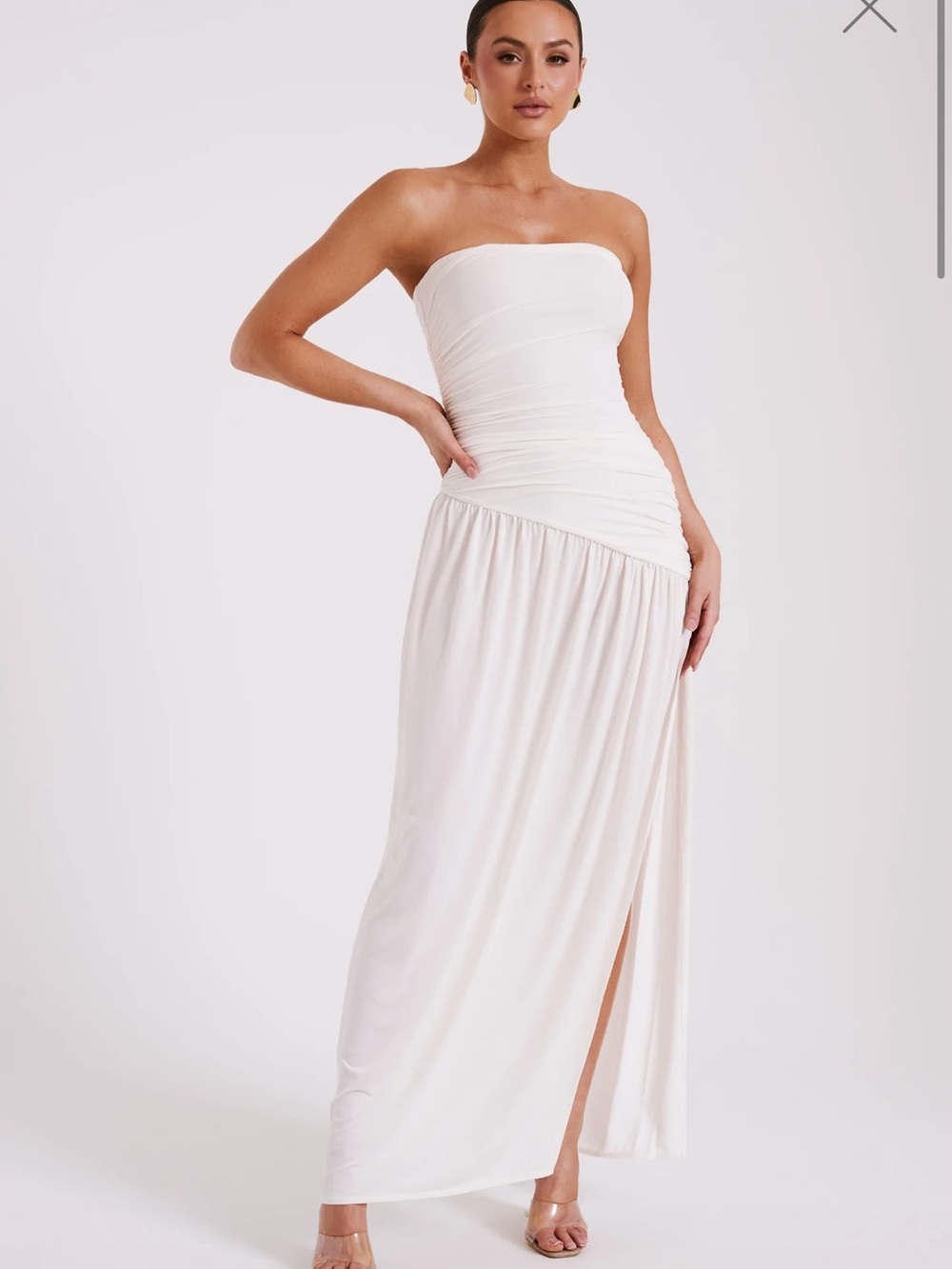 Meshki Bex Strapless Slinky Maxi Dress With Split - Ivory